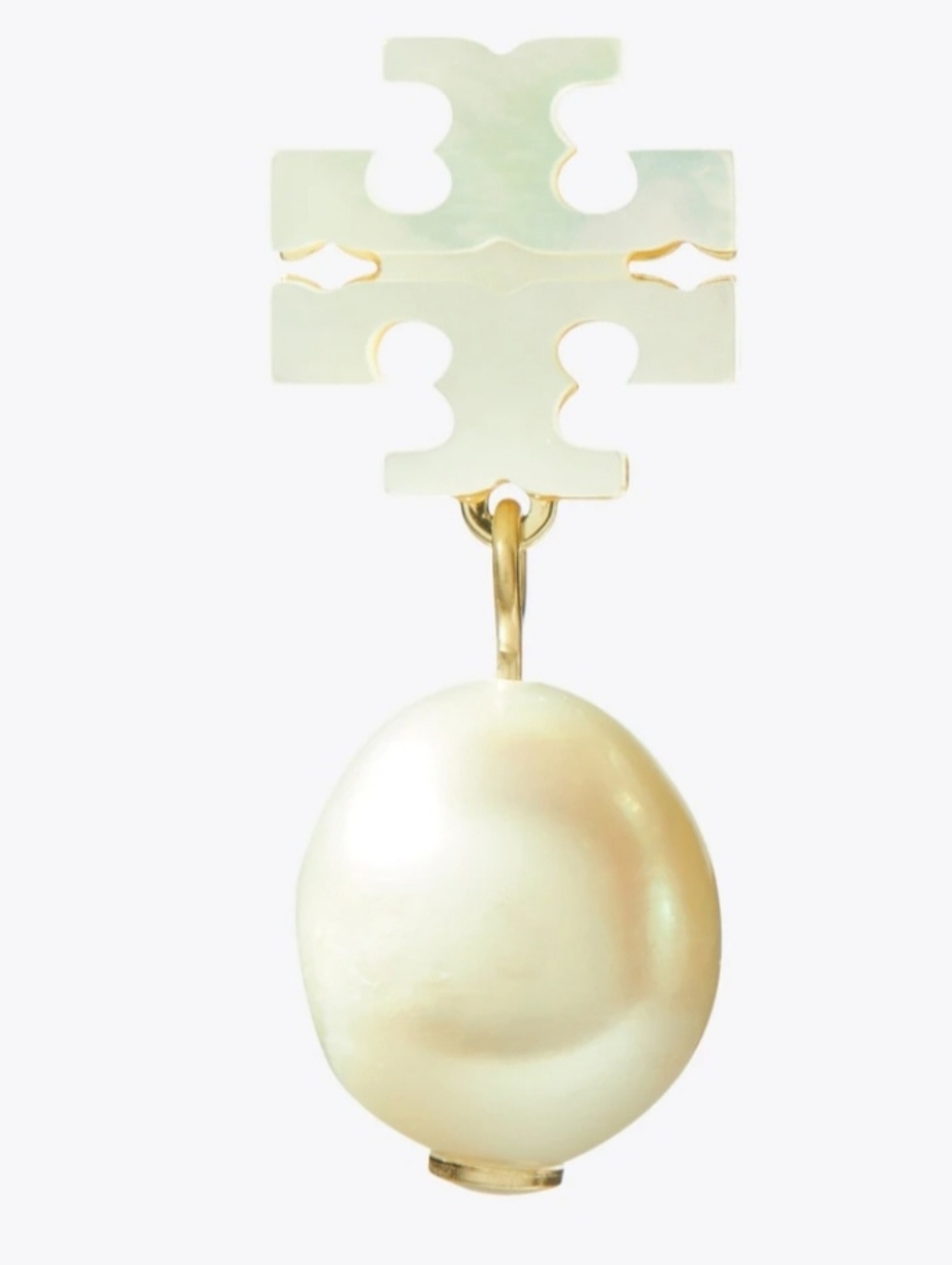 Tory Burch Gold and Ivory Pearl Drop Logo Earrings - Picture 2 of 3